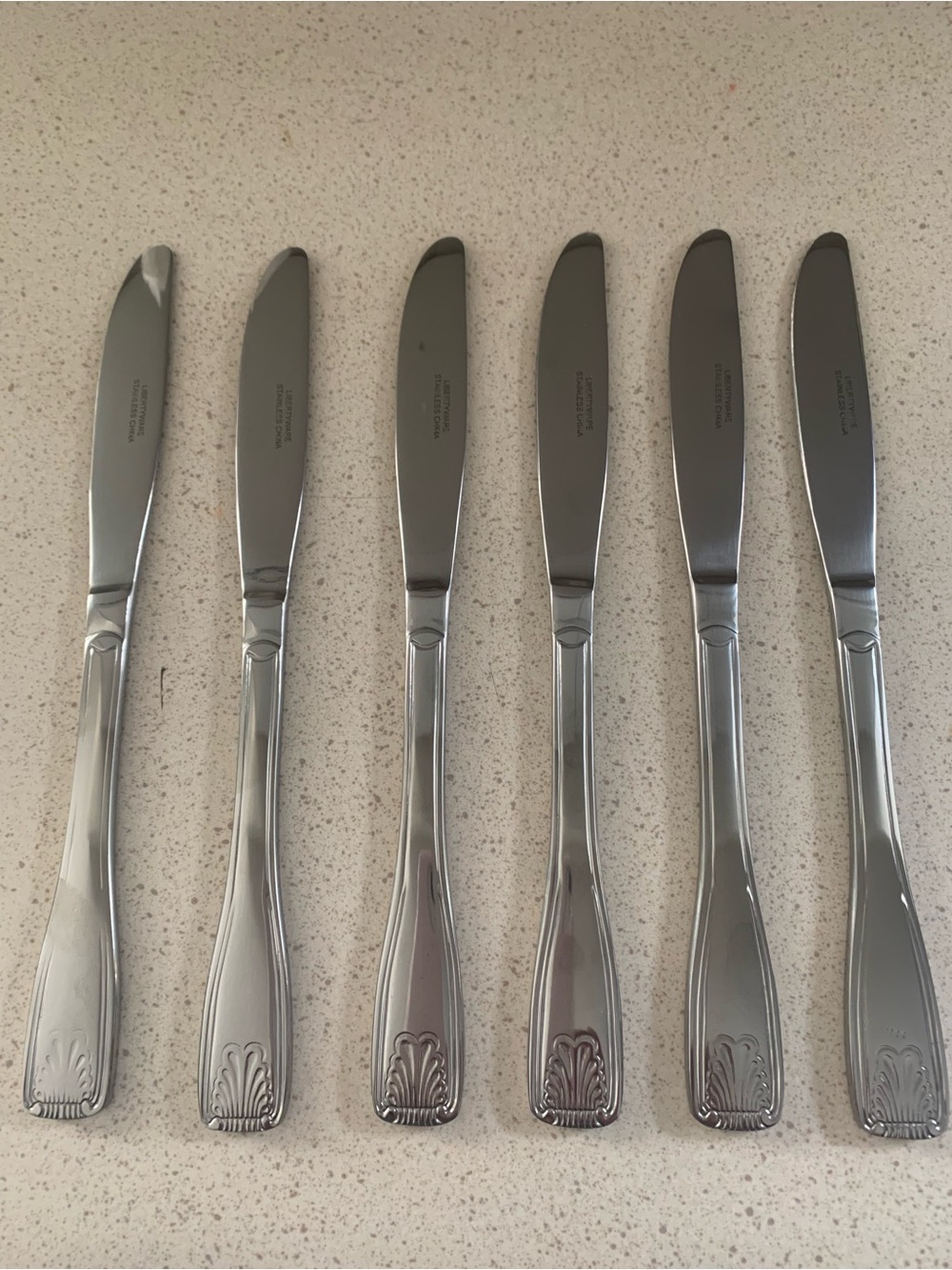 Set of 6 Decorative Stainless Steel Dinner Knives - Silver Brand New